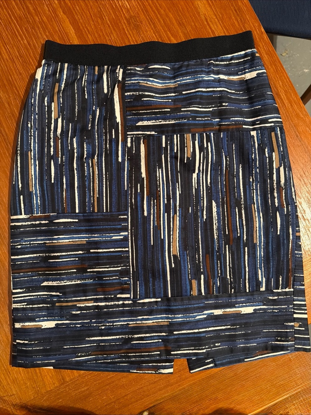 Ann Taylor Navy and Brown Striped Patchwork Pencil Skirt